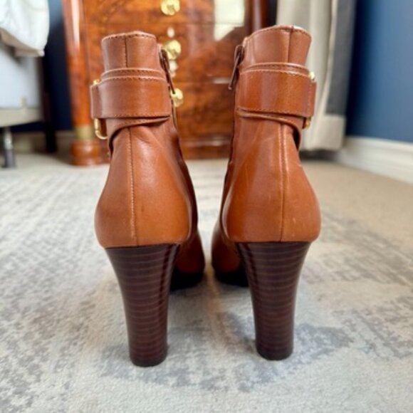 Lauren Ralph Lauren Tan Leather Mandy Heeled Ankle Boots - Picture 5 of 15